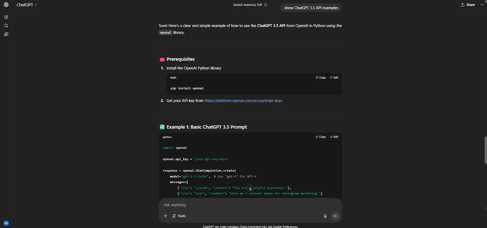 api integration with chatgpt3.5