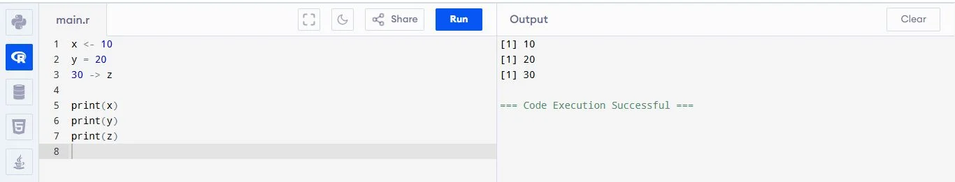 assign a value to a variable in r