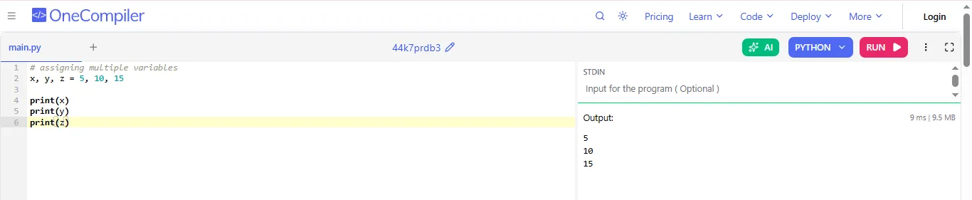 assigning multiple python variables at once