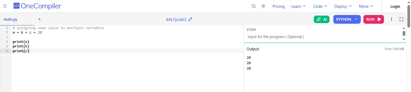assigning the same value to multiple python variables
