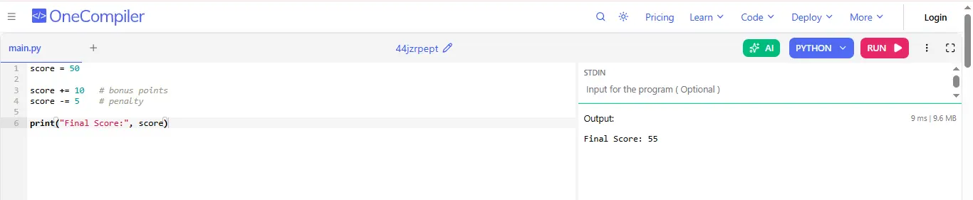assignment operators in score update