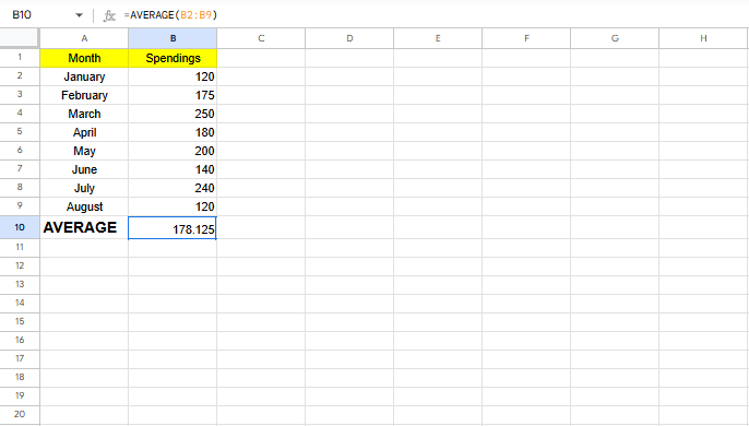average excel formula