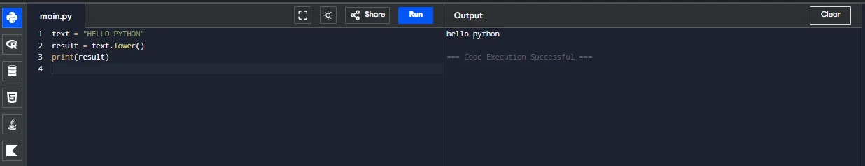 basic python lowercase string example