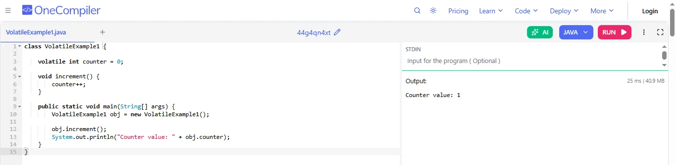basic usage of volatile keyword in java