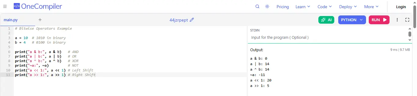bitwise operators in python