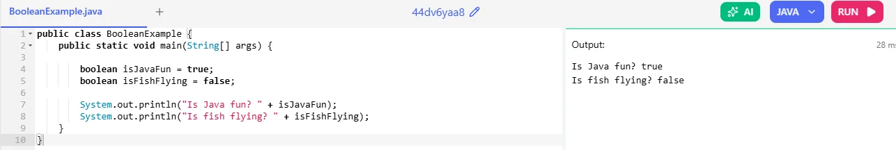 boolean data type in java