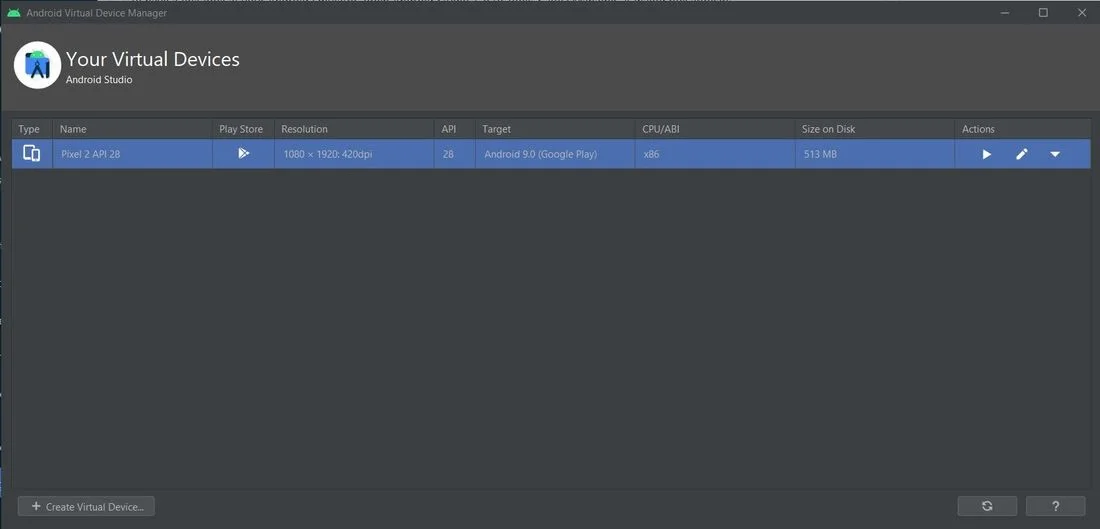 button to start the emulator