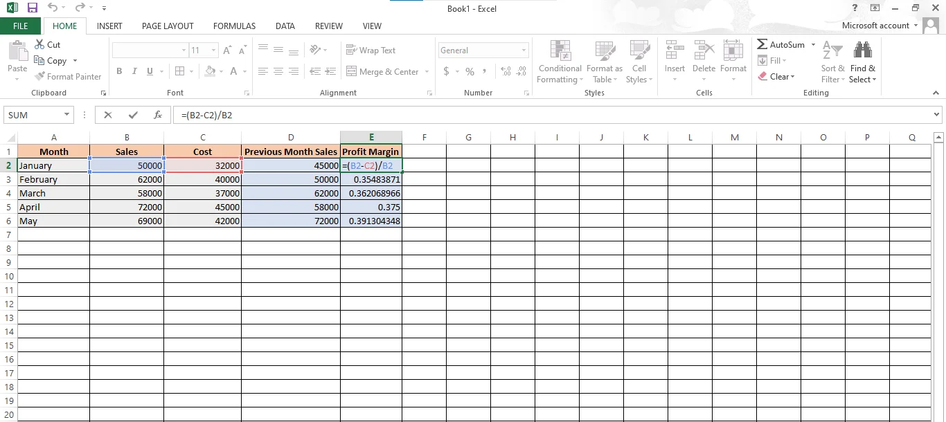 calculating profit margin in excel using custom formula