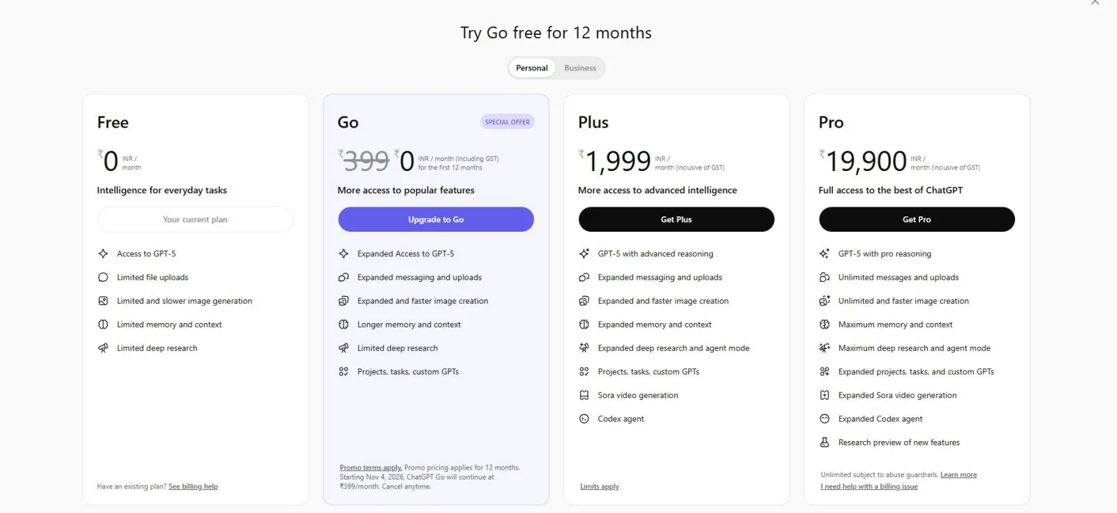 chatgpt go subscription