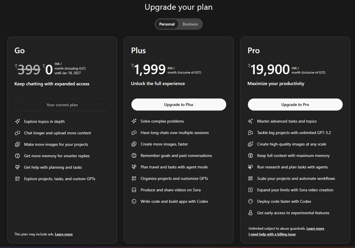 chatgpt pricing