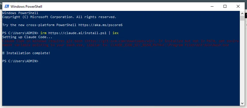 Claude Code installation complete in terminal
