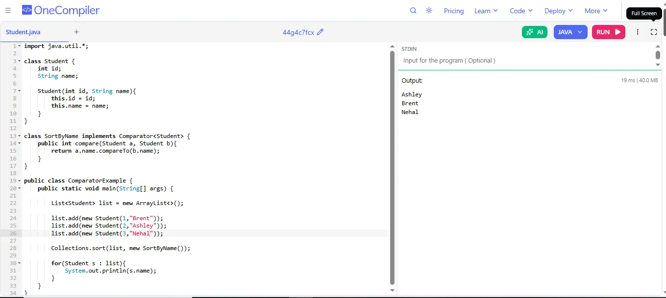 comparator interface in java