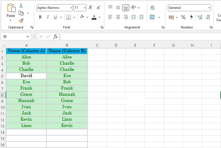 comparing two columns using conditional formatting