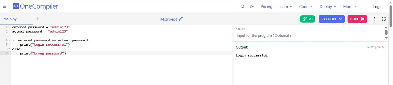 comparison operators in login system