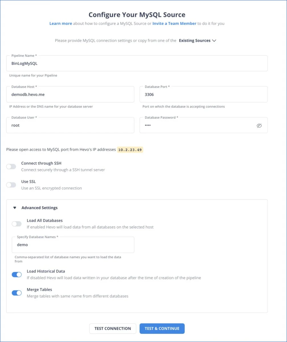 configure mysql source for snowflake loading