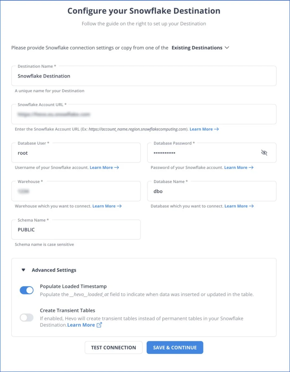 configure snowflake destination in Hevo Data