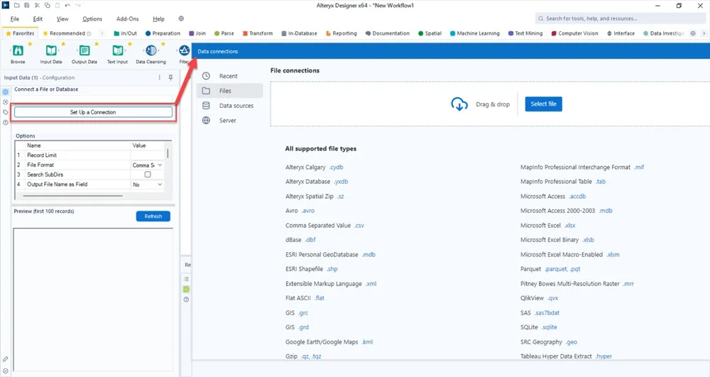 connect data in alteryx tool