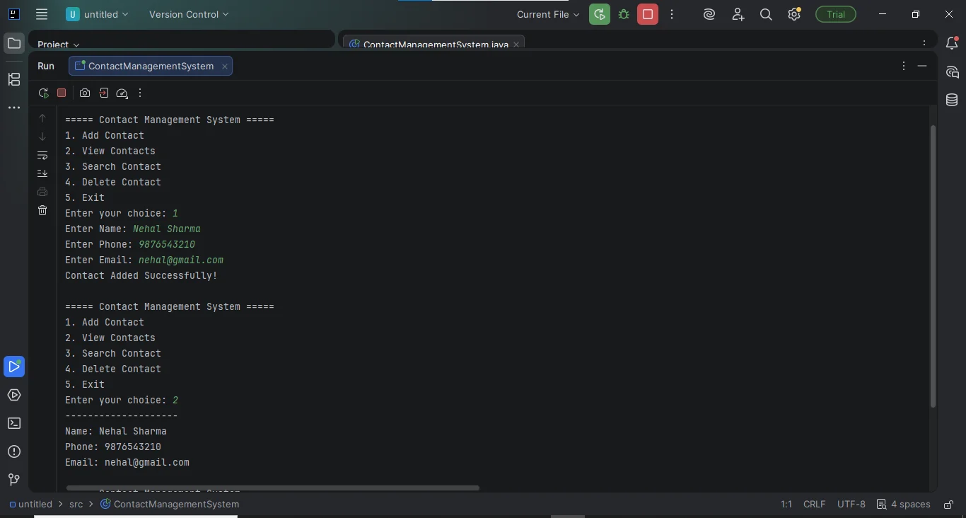 contact management system java