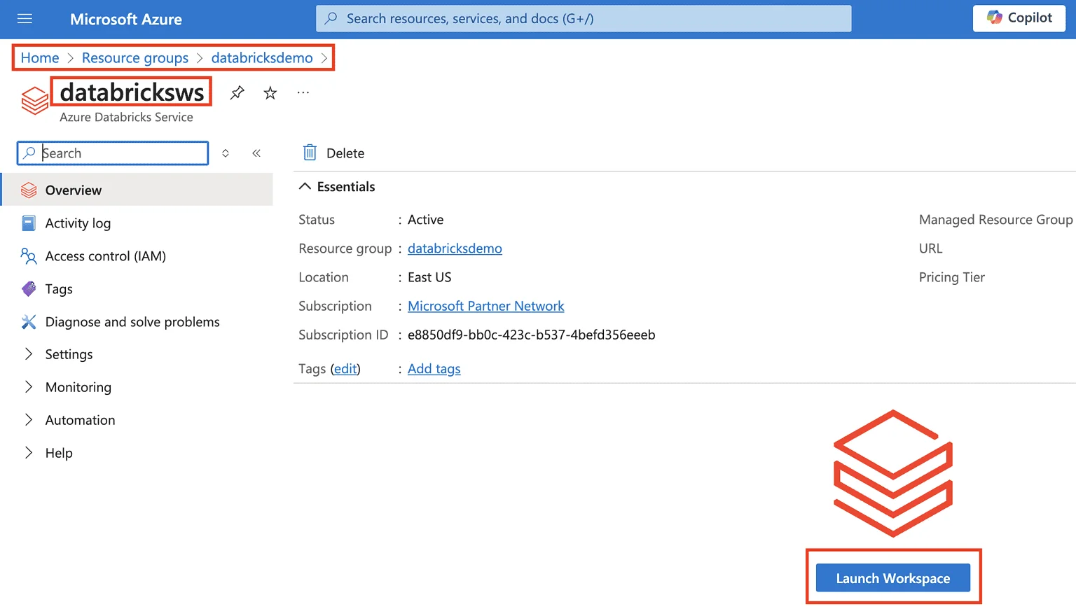 Create Azure Databricks Workspace
