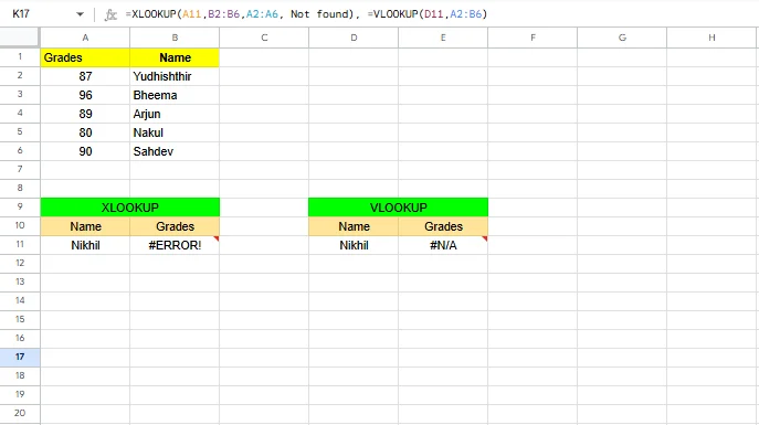 XLOOKUP() vs. VLOOKUP(): custom error messages
