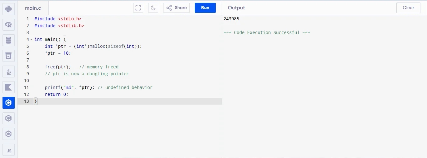 dangling pointer in c