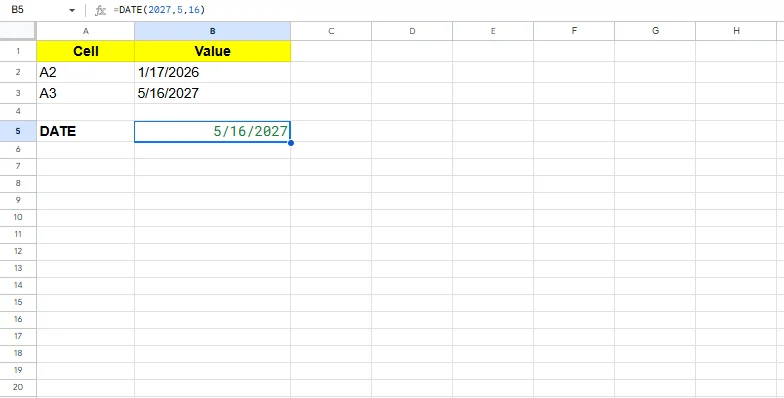 date excel formula