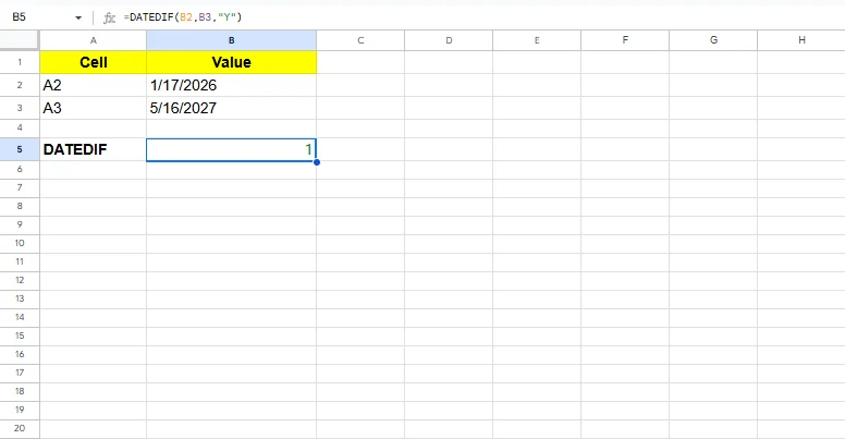 datedif excel formula