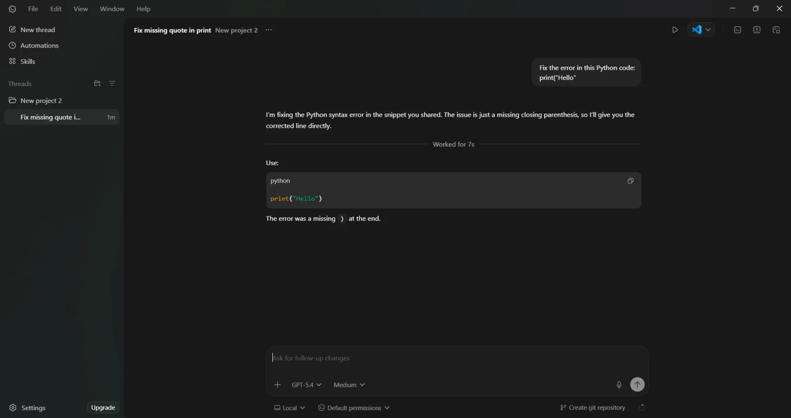 debugging and fixing errors by codex