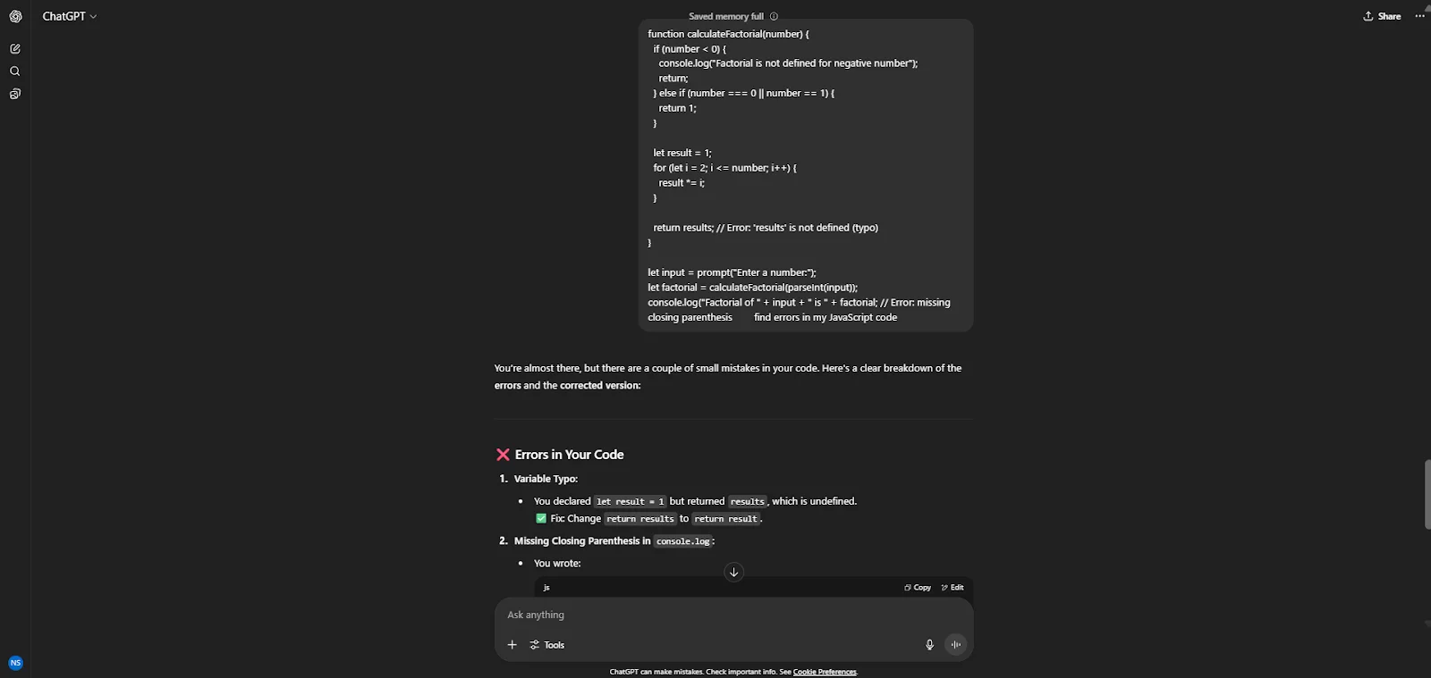 debugging with chatgpt 3.5