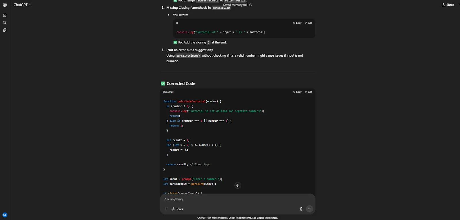 debugging with chatgpt 3.5