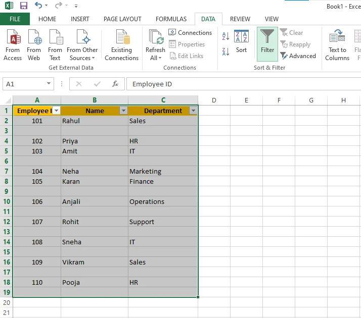 How to remove blank rows in excel using method