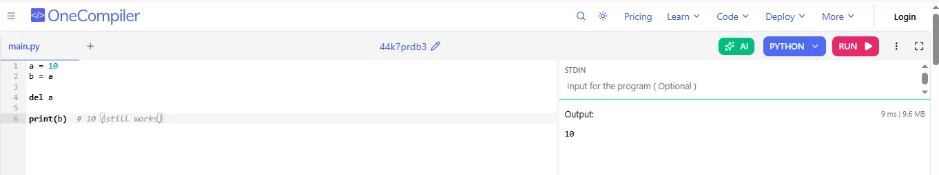 delete a python variable