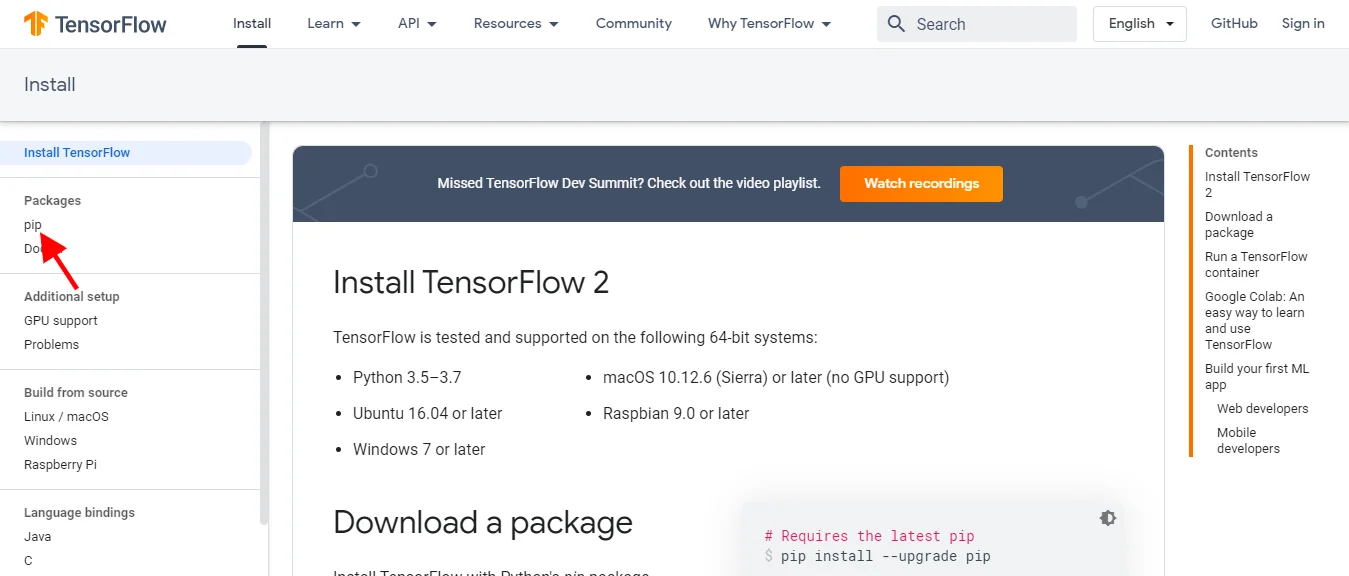 how to install tensorflow