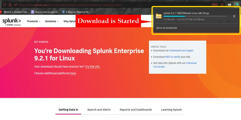 download splunk software is started