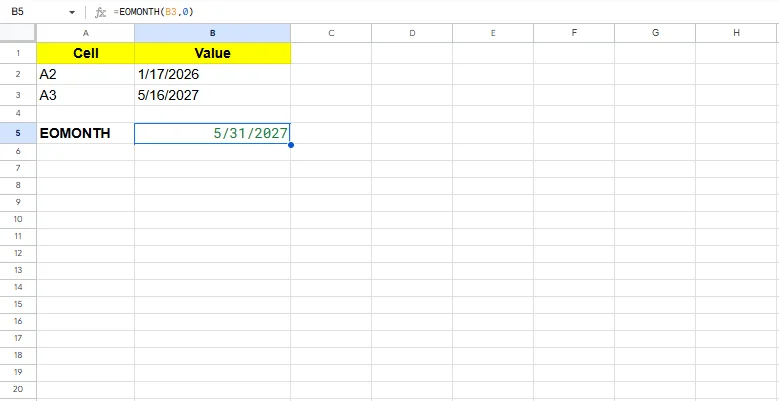 eomonth excel formula