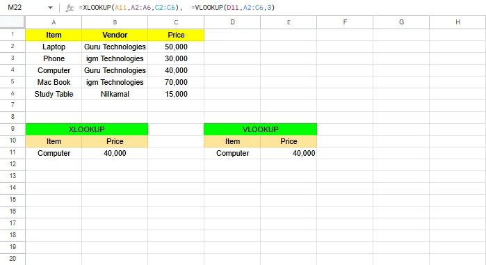 XLOOKUP() vs. VLOOKUP(): exact match mode