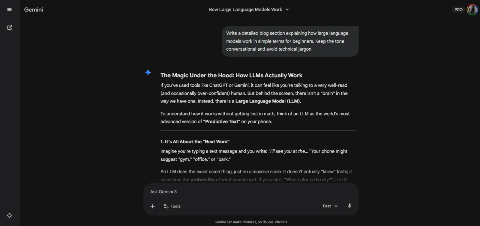 example 2 using gemini 3 for long form content writing
