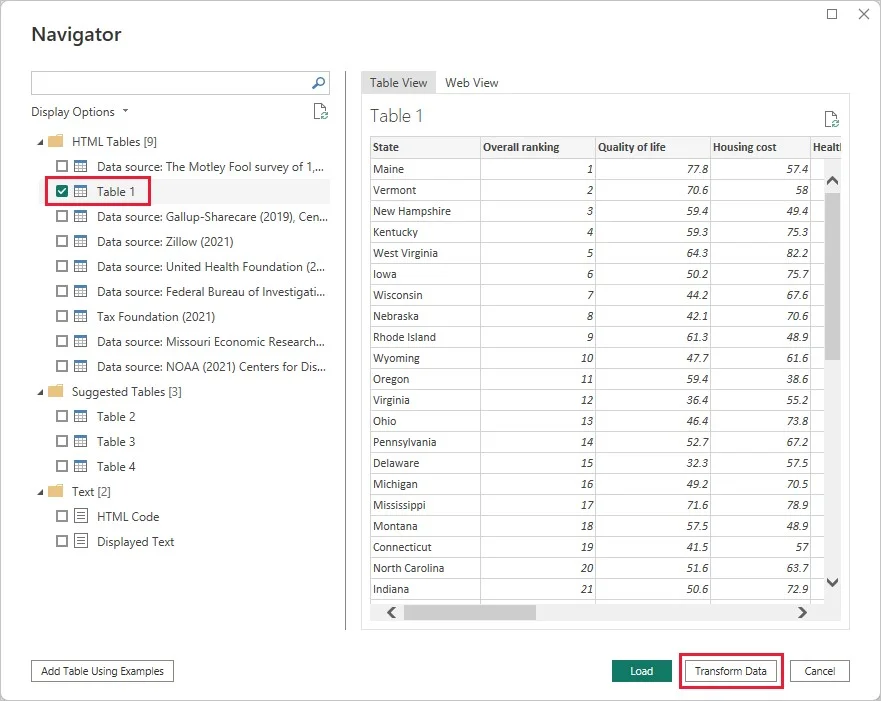 extract the data from that web address in power bi