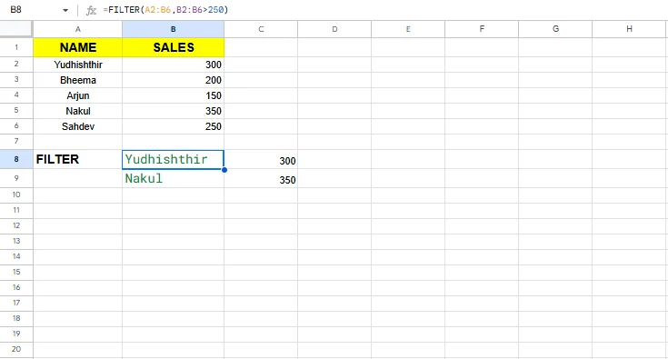 filter excel formula