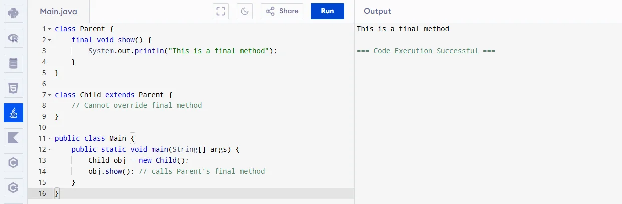 final methods in java
