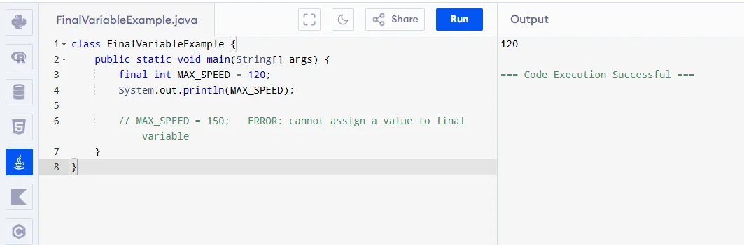 final variables in java
