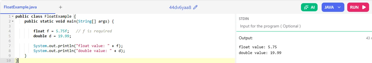 floating point data types in java