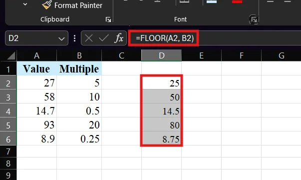 floor function in excel