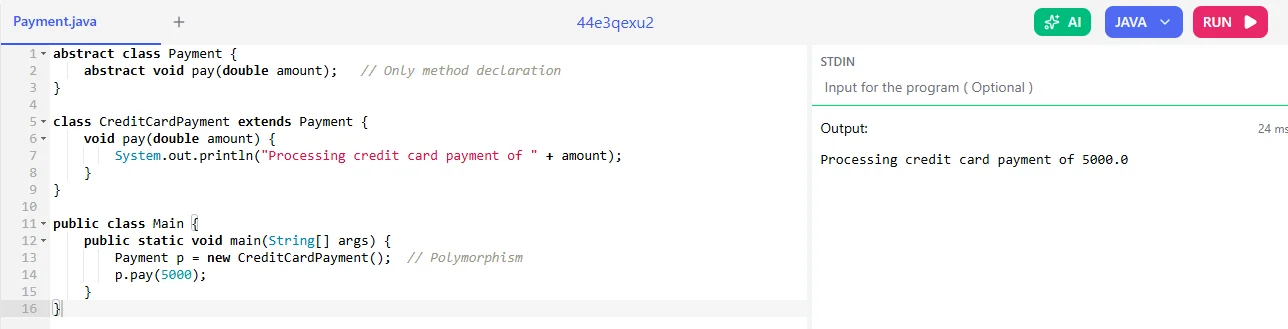hides implementation feature java