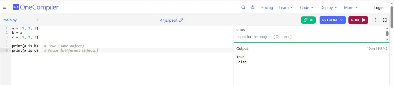 identity operators in object comparison