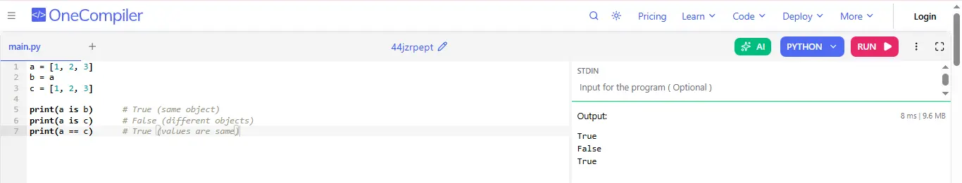 identity python operators