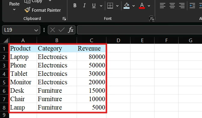 SUBTOTAL with Filters: step1: enter the dataset