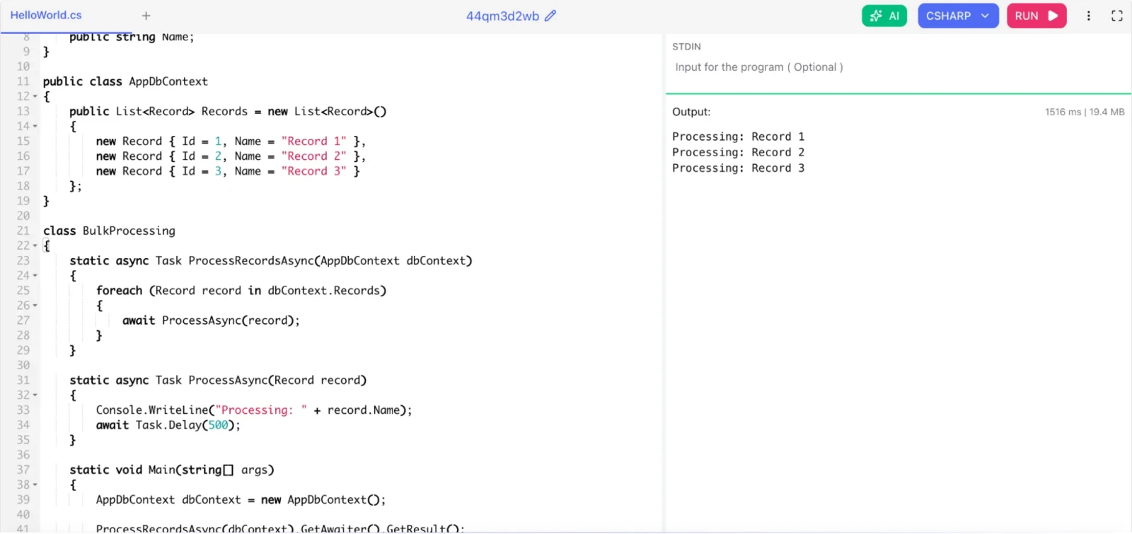 You need to process 100,000 records from a database as fast as possible in C#. How do you approach this?
