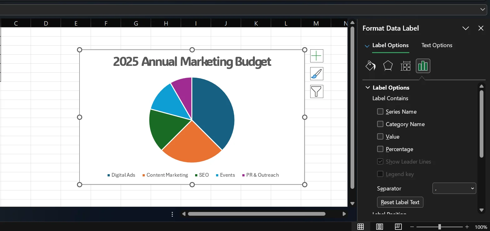 How to Add Data Labels in excel pie chart