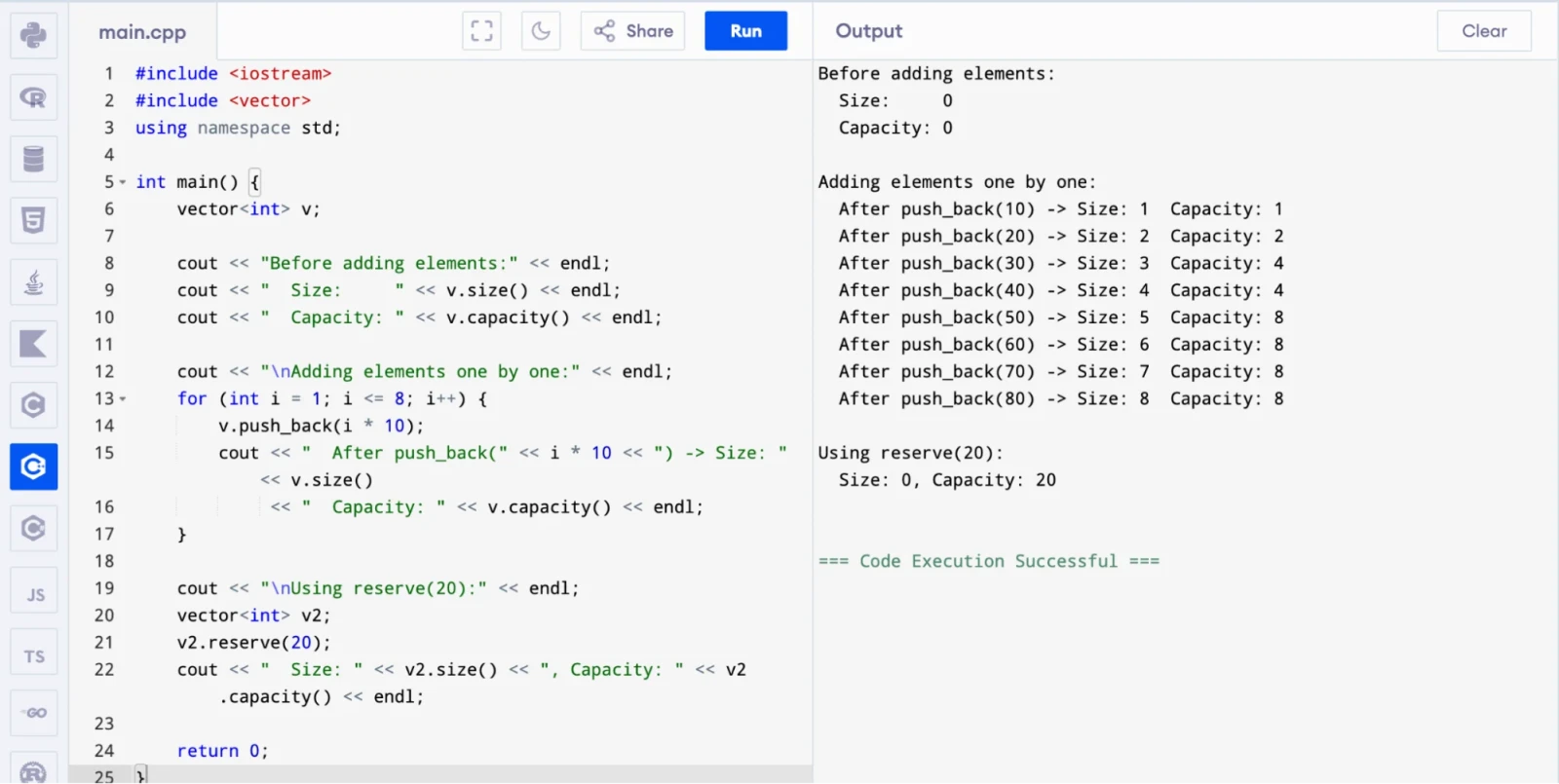 What is the difference between std::vector::size() and std::vector::capacity()?